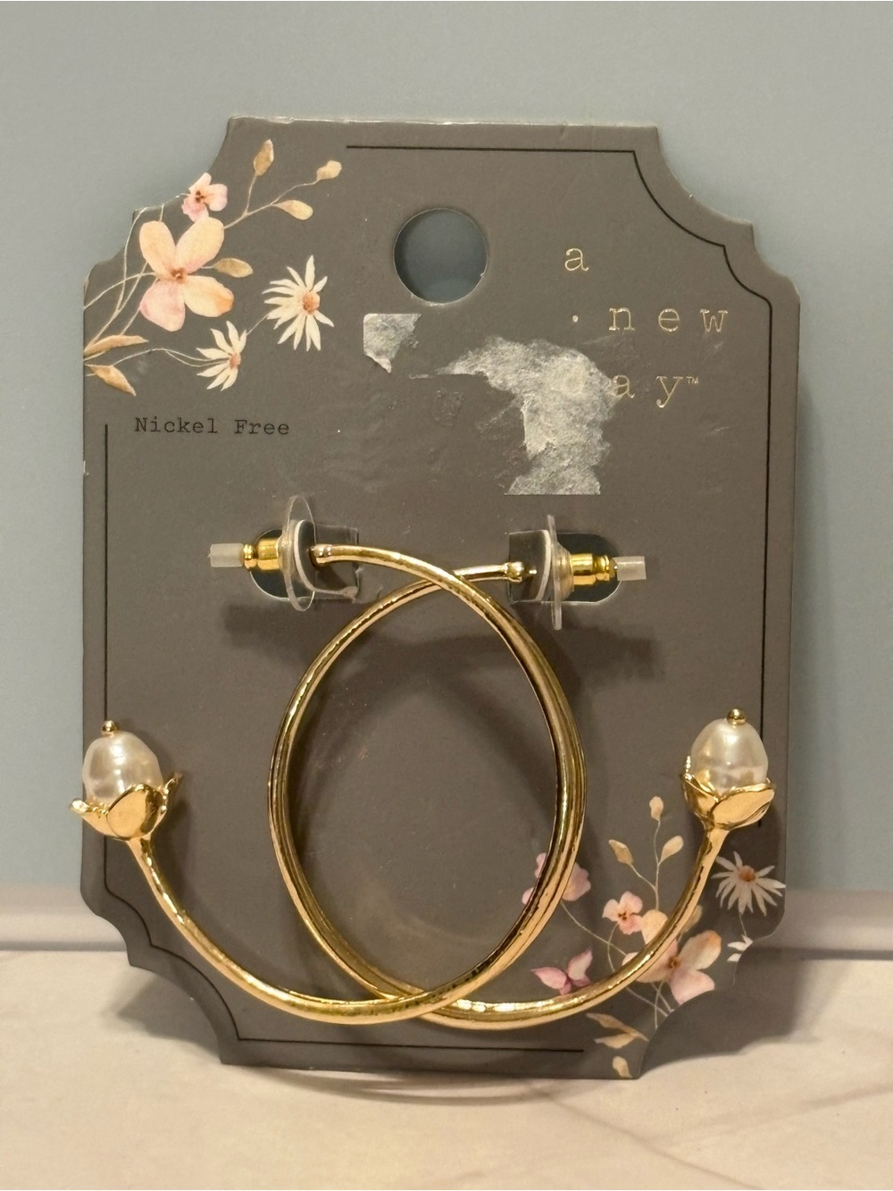 A New Day Gold Hoop Earrings With Pearl Accent